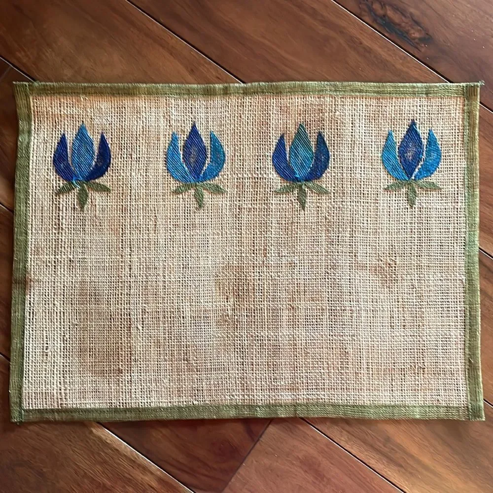 Set of 4 Vintage Hemp Embroidered Placemats